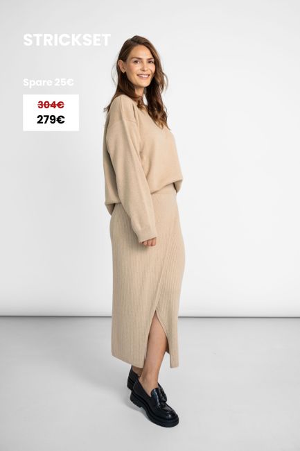 Strickset aus Pullover & Rock sand
