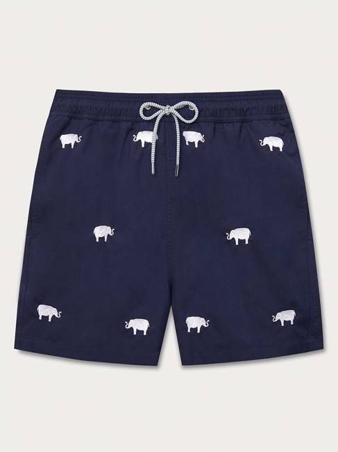 Men's White Elephants Embroidered Staniel Swim Shorts
