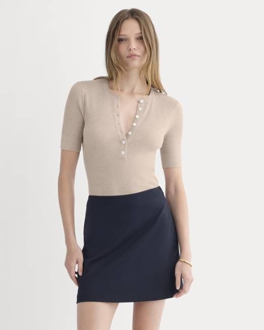 The Short-Sleeve Henley in Ultrasoft Merino | Pale Blush