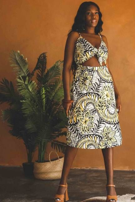 Unkha Bow Front Cut Out Dress in Yellow Sunflower