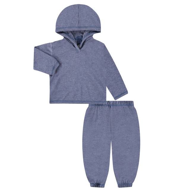 Garment Dyed Slub Ribbed Hoodie and Baggy Pant Set