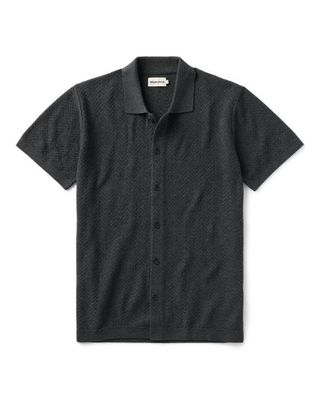 The Button Down Polo in Charcoal Herringbone