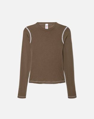 Hanes Sheer Long Sleeve Tee - Cypress With White