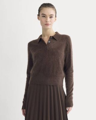 Lush Cashmere Cropped Polo Sweater | Raven