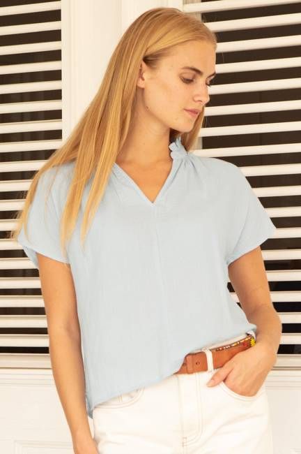 Relaxed Organic Cotton Cheesecloth Blouse | Sky Blue