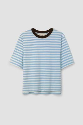 Bay-Sue Organic Cotton Jersey Stripe Top in Pale Blue & White Stripe
