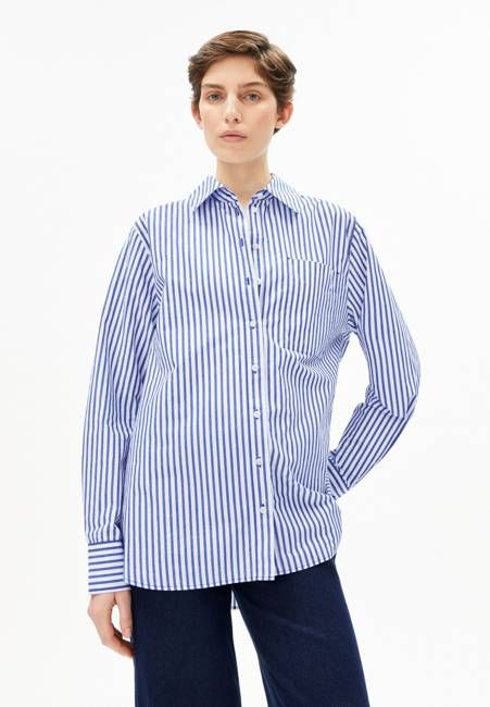STRIPE LOOSE SHIRT BLOUSE | white-dynamo blue