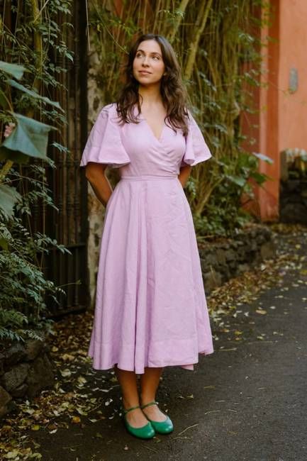 Wrap – Linen Wrap Dress with Butterfly Sleeves