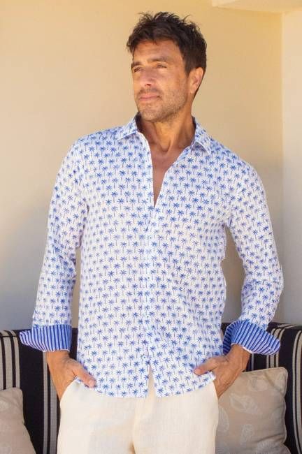 Men's Organic Cotton Shirt | Palm White/Blue
