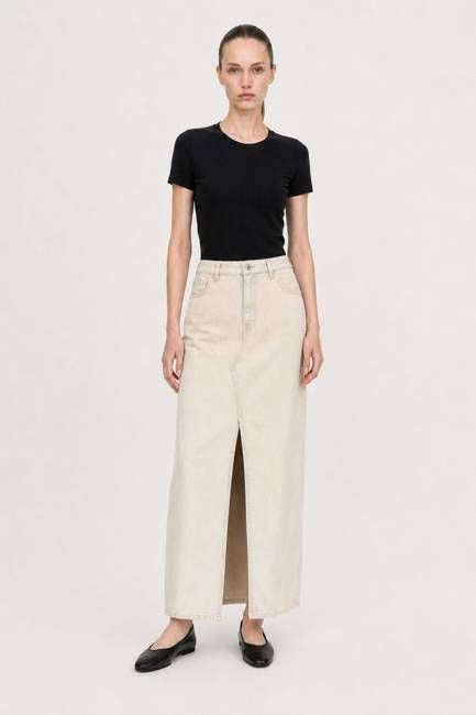 Long Slit Denim Skirt