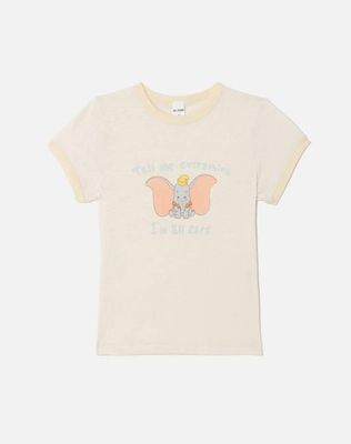 60s Slim Ringer "Dumbo" Tee - Vintage White With Shortbread