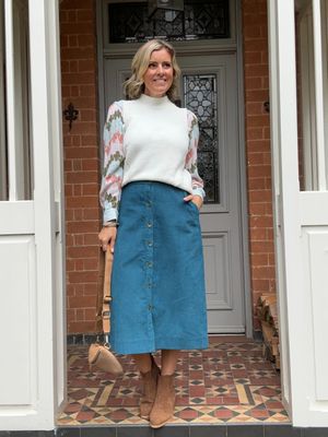 Roxy - Cord Midi Skirt - Teal - Sample