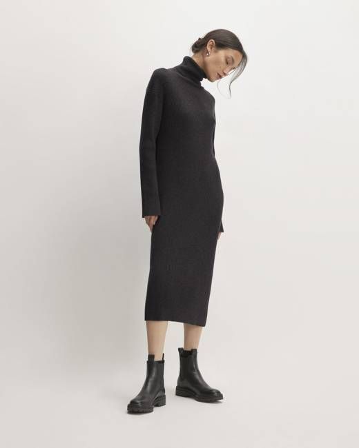 The Cotton-Merino Turtleneck Dress | Heather Charcoal