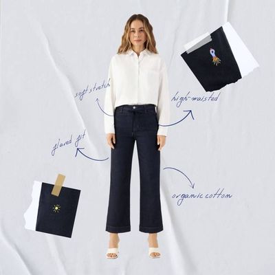 DEW Flared Cropped Soft Denim - French Pocket - Raw Blue - Art on Broken Pieces