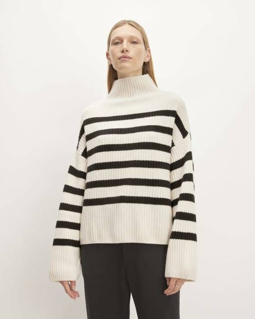 The Felted Merino Funnel-Neck Pullover | Black / Bone