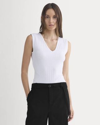V-Neck Tank in Pointelle | White