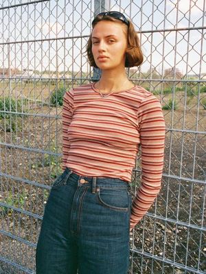 Jessy LS Striped Rib Wine slim fit tee | Nudie Jeans