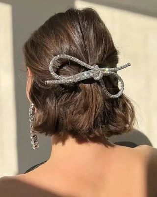 Silver - Sparkling Bow Barette - LadyJuneAccessories