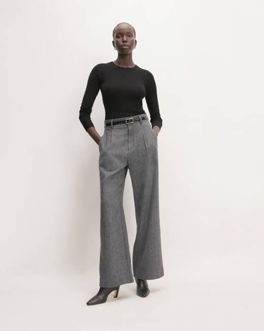 The ReWool® Way-High Drape Pant | Grey Herringbone