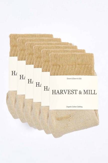 Women's 6 Pack Organic Cotton Socks Tan-Green Ankle