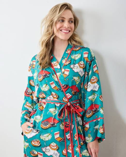 Blinis & Martinis - Eco Satin Robe - Mid Century Blue