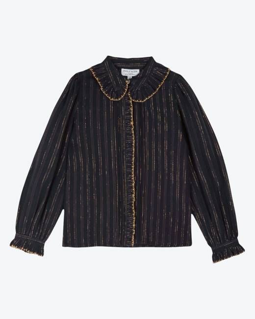 Emile & Ida Navy Embroidered Collar Blouse