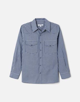 Snap Front Western Shirt - Blue/White