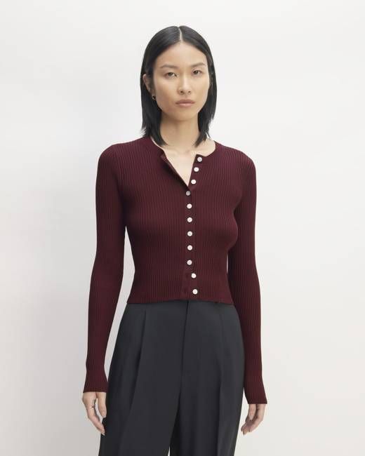 The Ribbed Cropped Cardigan | Burgundy
