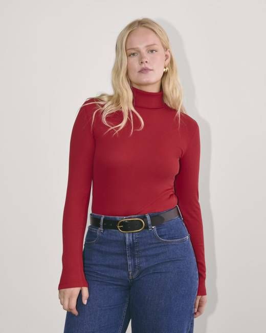 The Luxe Rib Turtleneck | Berry Red