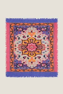 Border Print square scarf | Pink/Purple/Orange