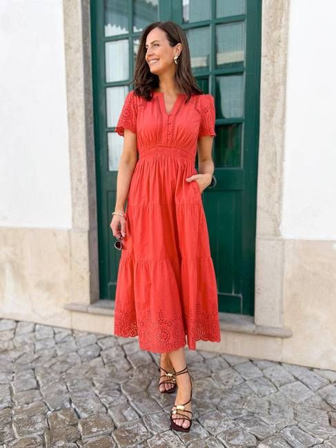 Georgie Cotton Summer Dress - Red