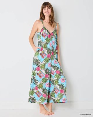Barbie™ + Printfresh Retro Relaxation - Satin Jaipur Jumpsuit - Retro Blue