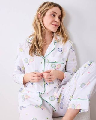 Embroidered Tennis Club - Long PJ Set - Cloud