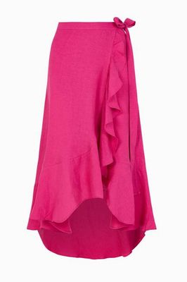 The Catalina Linen Wrap Skirt in hot pink