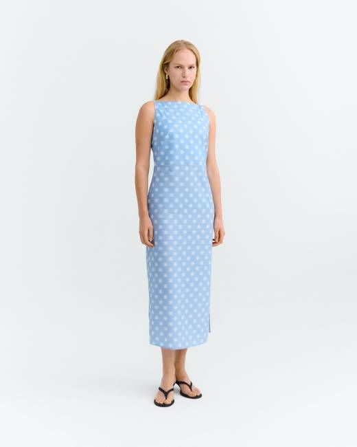 Long blue polka dots dress Sunniva