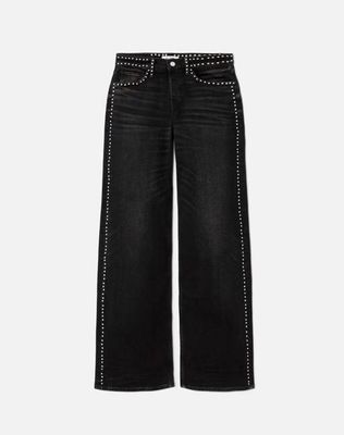 Studded Mid Rise Wide Leg - Crafted Black Stud