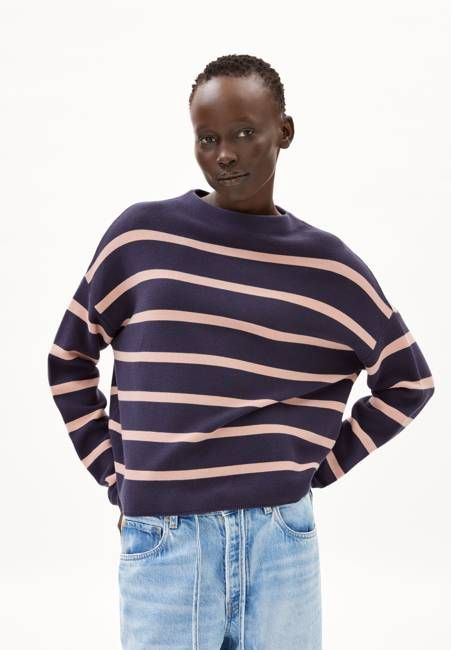 MERINAA STRIPES KNIT SWEATER | moonlight gray-rosalilly