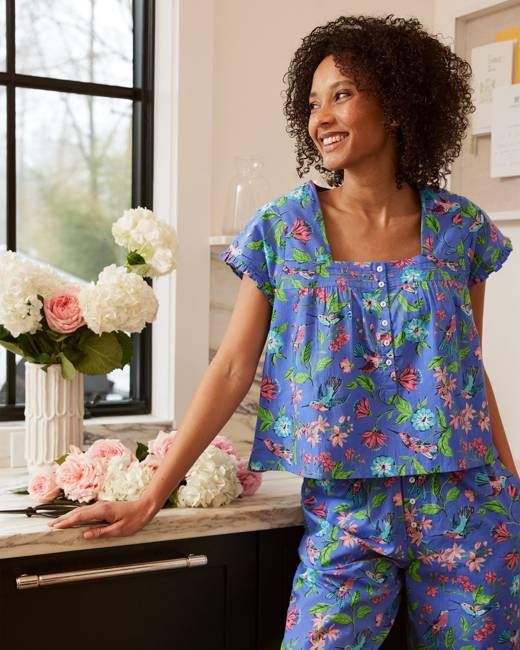 Hummingbird Haven - Pintuck Cropped Pant Set - Crocus