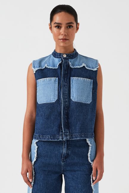 Ari Denim Vest in Dark Vintage Scallop