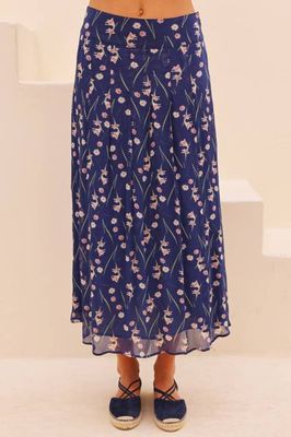RHS Mira Printed Chiffon Skirt | Navy