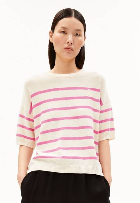 STRIPE LINEN BLEND SWEATER | undyed-washed berry