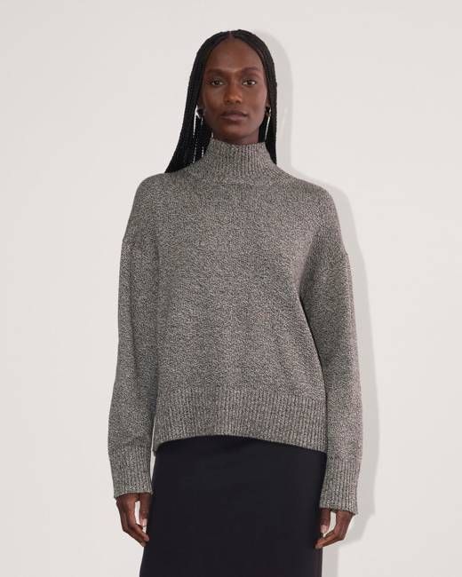 The Boxy Turtleneck in Everyday Cotton | Canvas / Black Twist