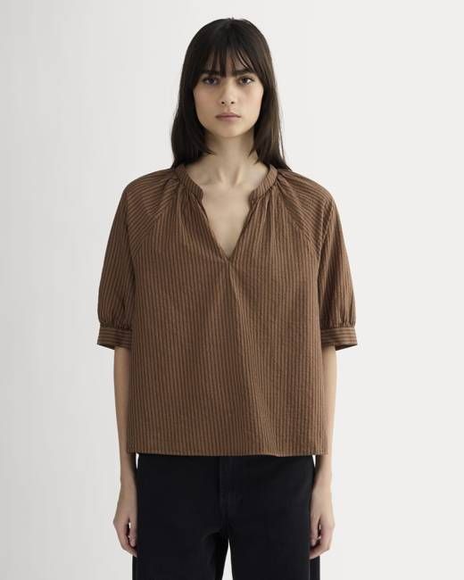 The Gauze Gathered Top | Carob Brown / Black