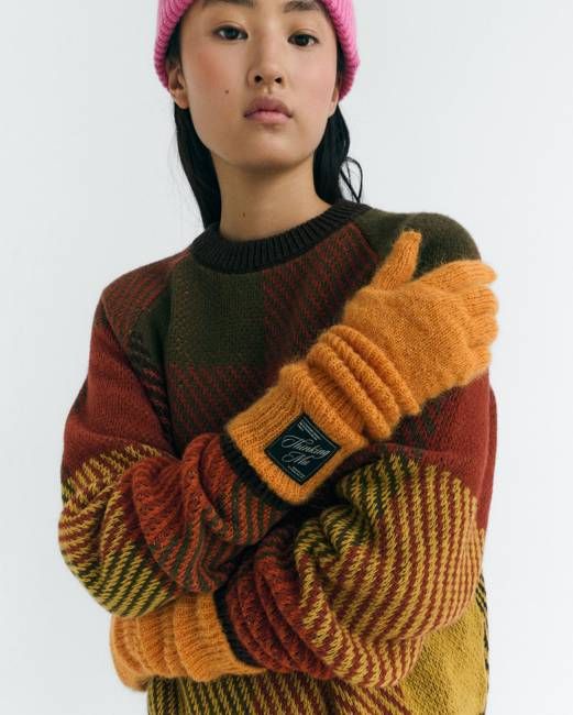 Orange mohair knit Maggie gloves