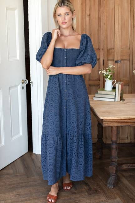 Santiago 4 Maxi Dress - Blue Indigo Eyelet