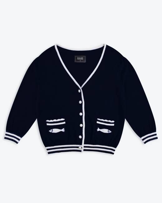 Lowie Navy Cotton Fish Cardigan
