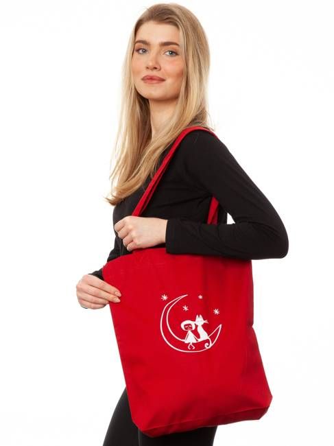 Moon Cat Tote Bag cherry red