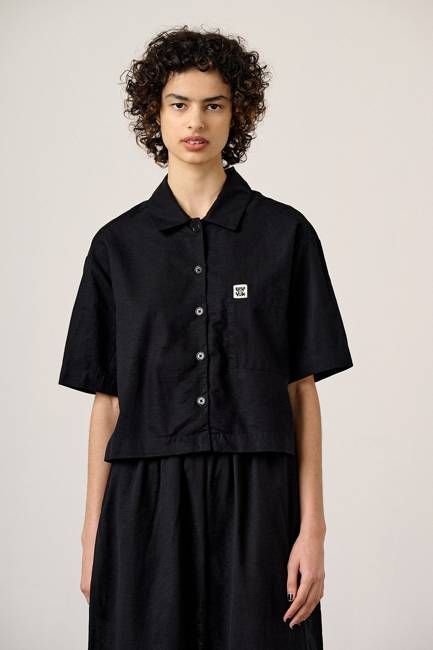 Archer - Cotton & Linen Shirt in Black