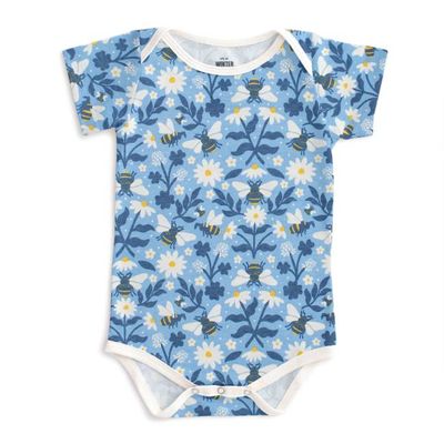 Short Sleeve Snapsuit - Bees Blue