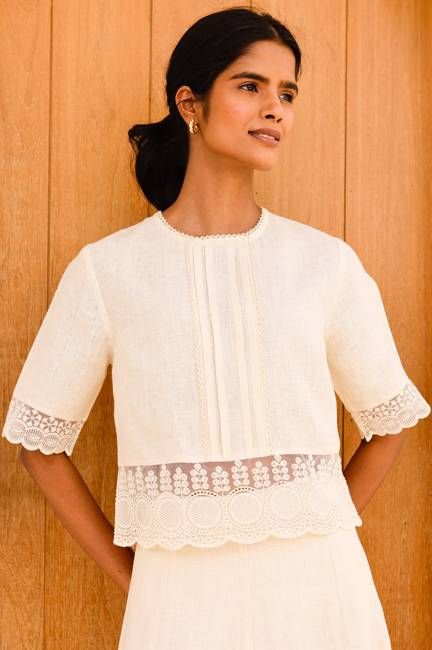 Linen Lace Top | Butter Milk Cream